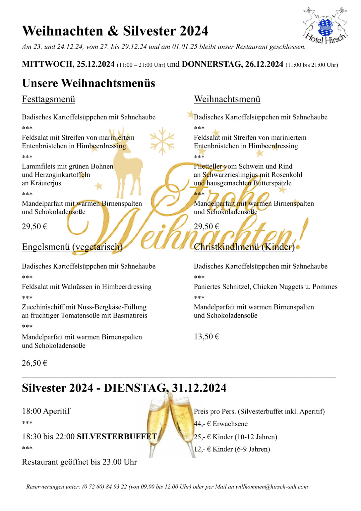 Menü Weihnachten & Silvester 2024